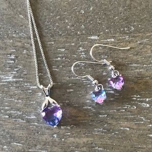 NEW Blue & Purple Ombre Heart Earrings & Necklace